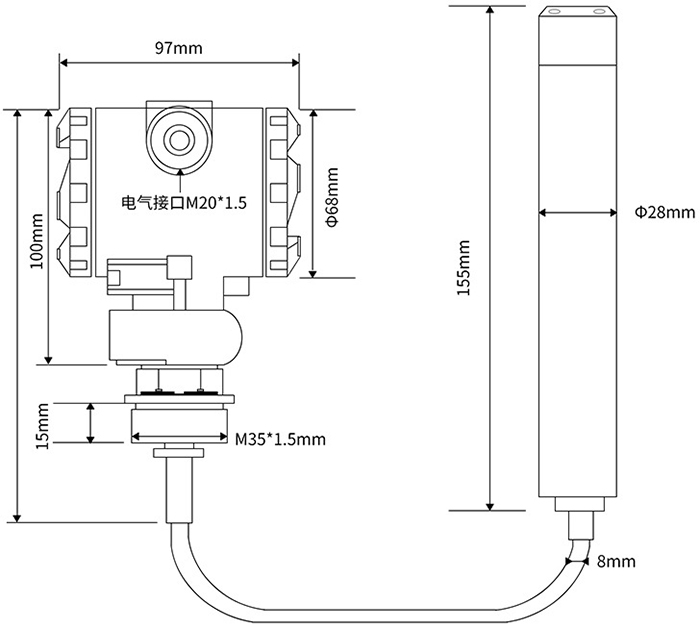 導(dǎo)壓式液位變送器外形尺寸圖