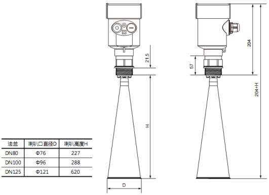 高頻雷達物位計RD708外形尺寸圖