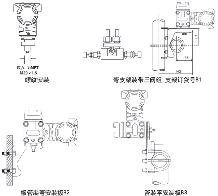 雙法蘭差壓變送器安裝方式示意圖